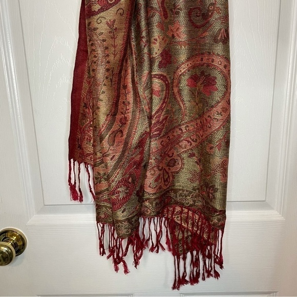 PASHMINA Scarf Red and Green printed 100% pashmina - Picture 5 of 6